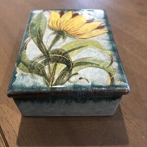 Vtg Italy Numbered Raymor Ceramic‎ Lotus Flower Blue Green Yellow  Trinket Box